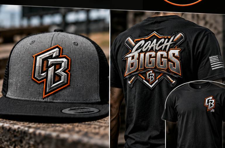 Coach Biggs CB hat and shirt designs